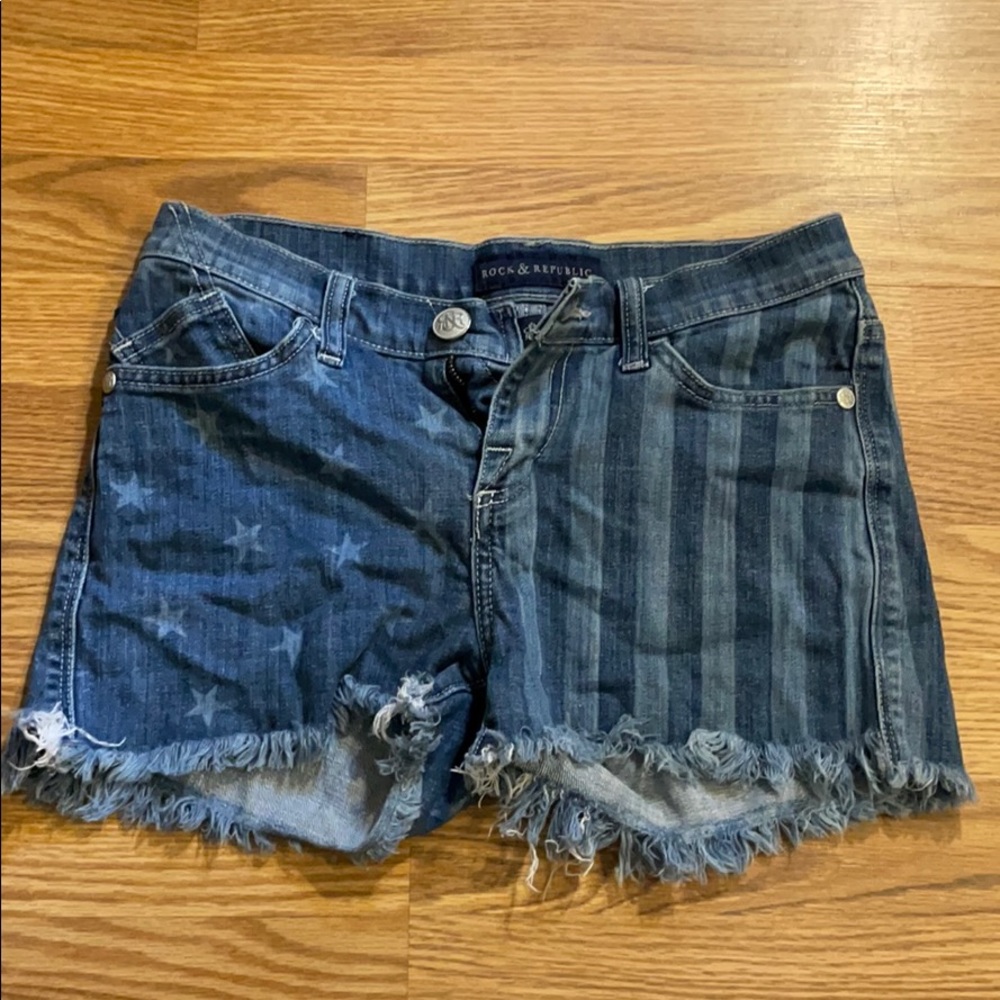 American Flag Distressed Denim Shorts